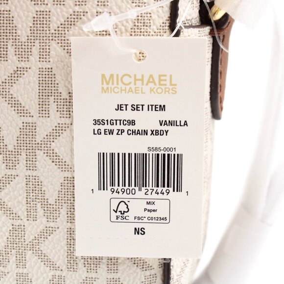 NWT Michael Kors Jet Set Large East West Zip Chain Logo Crossbody Bag in Vanilla - Picture 10 of 10